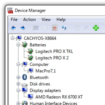 The Windows 7 Device Manager, recreated on Linux, listing the hardware of an Arch Linux machine.